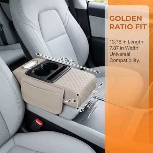 Car Center Console Armrest Pillow, 5-in-1 Armrest Box Cover with Cup Phone Holder & Storage Pocket Tissue Box, Multifunctional Auto Middle Console Arm Rest Protector, Universal Fit (White) - color: White
