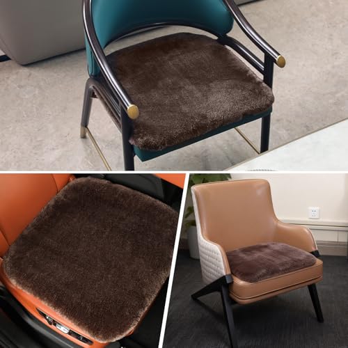 Faux Fur Car Seat Cushion 20 Inch, 18mm Medium Pile Seat Pad with Non-Slip TPE Backing for Cars, SUVs, Trucks, Office Chairs, Brown - color: Brown