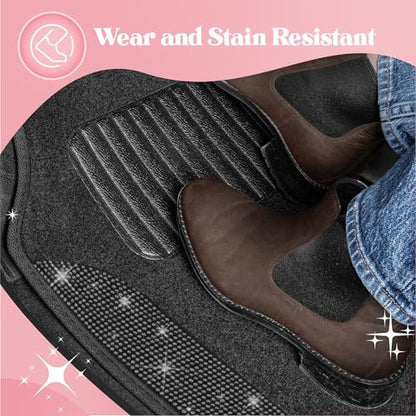 Carbella Diamond Bling Car Mats 4-Piece Set, Shiny Rhinestone Crystal Carpet Car Floor Mats, Two-Tone Floor Mats for Cars, Cute Automotive Interior Car Accessories for Women (Black)