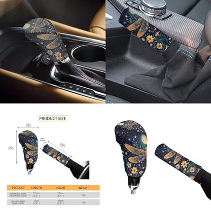 Dragonfly Print Car Steering Wheel Cover Sets for Women Moon Flower Auto Interior Accessories Cup Holder Armrest Pad Seatbelt Cushion Fit Vans Trucks,SUV - color: Dragonfly print