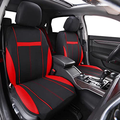 CAR-GRAND Universal Fit Sporty Cloth Full Set Car Seat Covers, Fit for Car, Truck, Sedan, Vans, SUV, Breathable, Washable, Airbag Compatible, Zipper Design - color: Red
