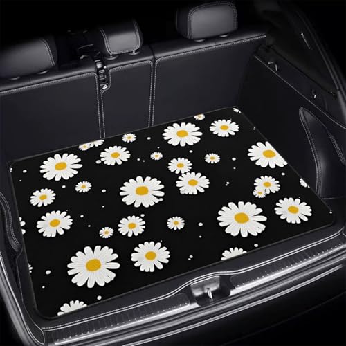 Universal Car Trunk Mat 29" x 39", White Daisy Print All Weather Trunk Protection Cargo Liner, Durable Cargo Mat Rear Trunk Liner, Stylish Vehicle Interior Accessories Suitable for Most Car Models - color: Daisy Print