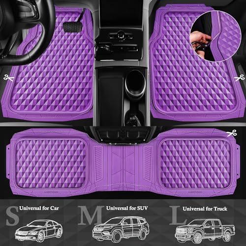 CAR PASS Heavy Duty Rubber Purple Car Floor Mats & Cargo Liners, Deep Dish All-Weather Trunk Mats Durable Anti-Slip 3D Rhombus Waterproof Trim to Fit Liner Universal Fit Auto,Sedan,SUV,Truck, Purple - color: purple with cargo liner