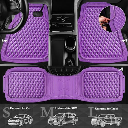 CAR PASS Heavy Duty Rubber Purple Car Floor Mats & Cargo Liners, Deep Dish All-Weather Trunk Mats Durable Anti-Slip 3D Rhombus Waterproof Trim to Fit Liner Universal Fit Auto,Sedan,SUV,Truck, Purple - color: purple with cargo liner