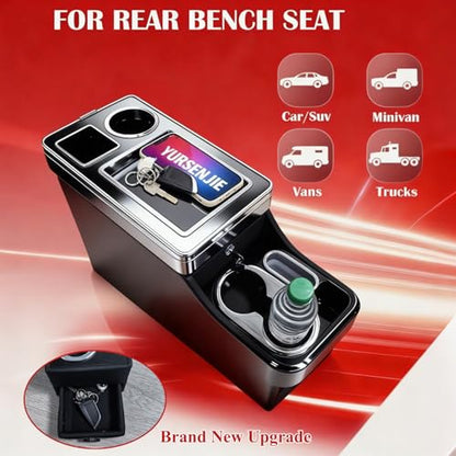 Center Console Between Seats for Trucks, SUVs, Minivans, Middle Van – 20.86"L x 7.06"W x 13.77"H – Floor/Bench Mount Large Storage Box with Locking & Sliding Lid, Dual Cup Holders, Armrest ,No Drill - size: 18 Wheelers Locking Design with Sliding Lid Desi