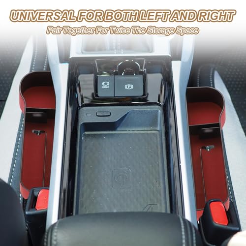HARFINGTON Car Seat Gap Filler Organizer 10.6 x 7.1 x 2.8 Inch ABS+Leather Universal Car Organizer Storage Box Between Seat and Console (Left) with Cup Holders for Phone Keys, Wine Red - color: Red