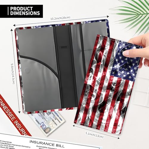 Leather Car Registration and Insurance Card Holder, Cute Car Accessories Vehicle Glove Box Car Organizer for Documents, Cards, License Retro American Flag - color: Retro American Flag