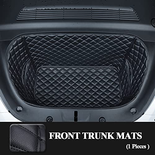 Compatible with Tesla Model Y 2020-2025 Frunk Mats Front Trunk Mat Frunk Organizer Leather All-Weather Full Coverage - color: Black with Black Stitching, size: 2020-2025 Front Trunk Mat