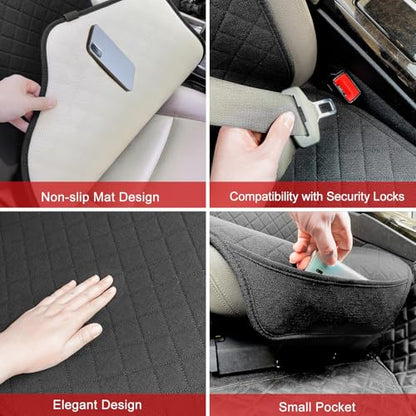 Linen Car Seat Covers Front Seat Covers Breathable Cloth Fabric Car Seat Protector - Universal Fit for Cars, Vans, SUVs, Trucks - 2 Units - Black