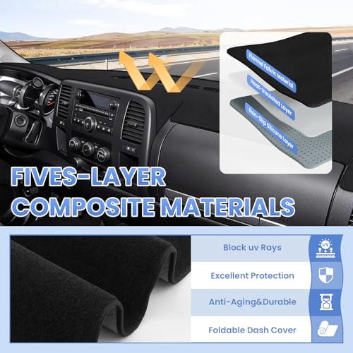 Upgraded Black Dash Cover for 2007-2013 Chevy Silverado Accessories,Custom Fit Silverado Dashboard Cover Mat Anti-Glare UV Protector Non-Slip for Silverado WT/LS/LT - size: 07-13 Silverado Dash Cover(Black)