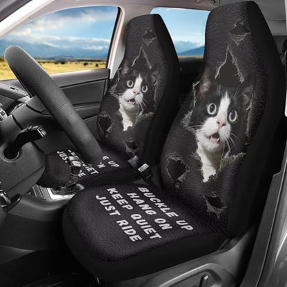 Cow Cat Print Car Front Seat Covers 2 Pack Universal Automotive Bucket Seat Covers Comfy & Breathable Car Interior Cover for Most Cars - color: Black and White - Cow Cat