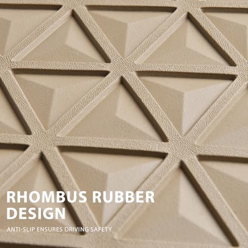 CAR PASS Bling Diamond Car Mats Rubber Floor Mats Full Set Anti-Slip 3D Rhombus Waterproof Trim to Fit Liner Universal Glitter Crystal Sparkly Shining Rhinestone Girl Women SUV Sedan Van, Beige Rubber - color: Beige Rubber