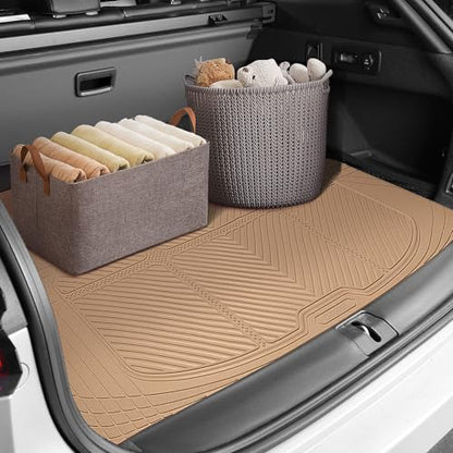 CAR PASS Tan Rubber Car Floor Mats & Cargo Liners, All Weather Car Mats & Trunk Mats,Waterproof Automotive Floor Mats Trim to Fit for Most Cars Sedans SUVs Vans, Durable Heavy Duty Anti-Slip,Beige - color: Beige with cargo liner