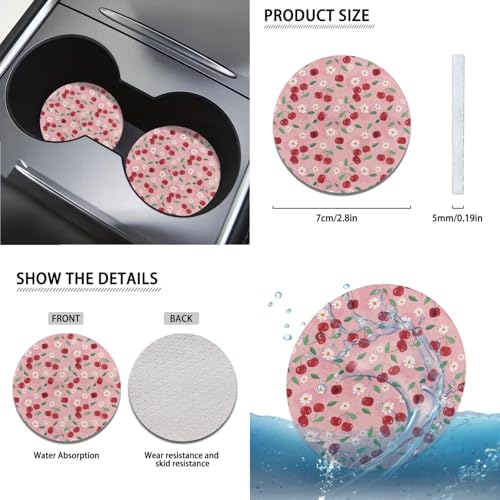 Horeset Daisy Cherry 11 Pieces Car Seat Cover with Headrest Cover Cup Coasters Handbrake Gear Shift Sleeve and Lanyaeds Key Chain Universal Fit Most Cars SUV Van Sedan - color: Daisy Cherry