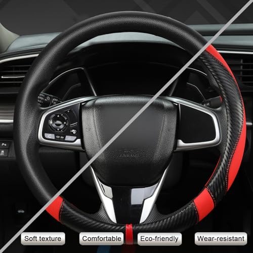Microfiber Leather Car Steering Wheel Cover for Kia,14.5-15 inch (Black+Red-Standrad Size) - color: D-Black+Red
