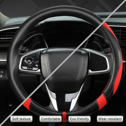 Microfiber Leather Car Steering Wheel Cover for Kia,14.5-15 inch (Black+Red-Standrad Size) - color: D-Black+Red