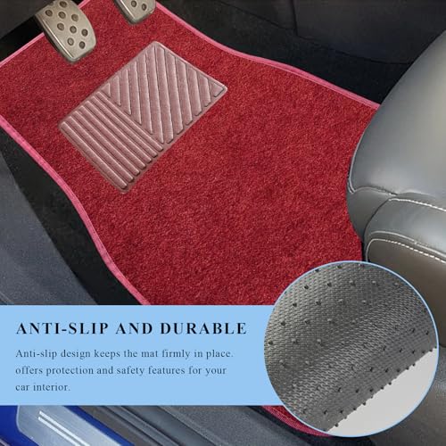 4PCS Car Floor Mats, Waterproof Non-Slip Car Floor Liners with Safety Heel Pad, All-Weather Wear-Resistant Mats Heavy Duty Universal Carpets for Truck SUV Van Sedan (Wine Red) - color: Wine Red