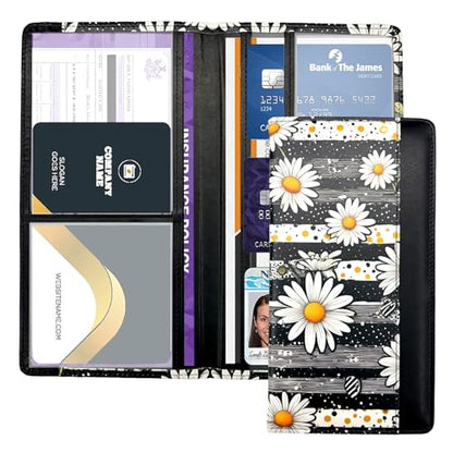 Car Registration and Insurance Holder with Magnetic Closure, Universal Document Organizer for License, Insurance Cards & Glove Box Storage (Daisy) - color: Daisy