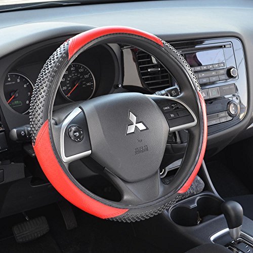 BDK Simply Covered – Accent Car Seat Covers & Steering Wheel Cover – Polyester Comfort Cloth (Red)
