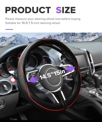 Steering Wheel Cover,Car Accessories,Microfiber Leather Car Steering Wheel Covers,Universal 15 Inch Anti-Slip Breathable Auto Interior Decor Protector,Suitable for Most Cars (Black&Red)
