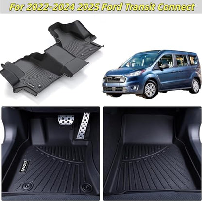 Floor Mats Fits 2022-2024 2025 Ford Transit Connect, TPE All Weather Protection Transit Front Row mat, Black Van Liners mat Accessories - size: For 2022-2025 Connect floor mat