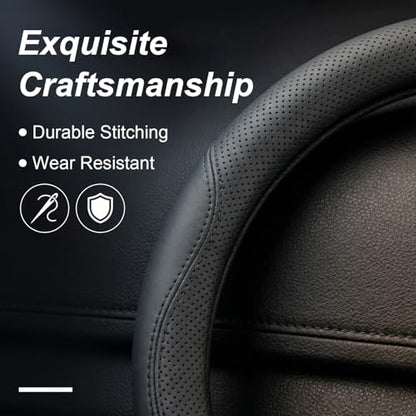 Luxury Microfiber Leather Steering Wheel Cover Compatible with Ford F-150 F-250 F-350, 15.5-16 Inch Non-Slip Breathable Interior Accessories, Comfortable Grip Anti-Slip (Black)