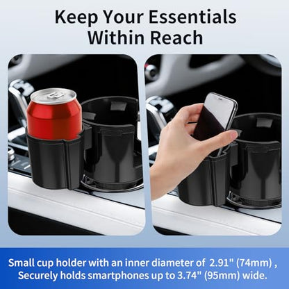 Car Cup Holder Expander W/Offset Adapter, 2-in-1 Cup Holder Extender for Large Bottles up to 4.3", Adjustable Base Fits Stanley, Hydro Flask, Yeti, Universal Car Cup Holder for Most Vehicles