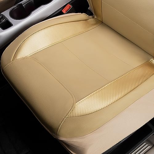 Flying Banner car seat Covers Protects Water Proof Faux Leather Carbon Fiber Fronts Golden Beige (Beige Golden, Front Pair) - color: Golden Beige, size: Front Pair -- 2PCS