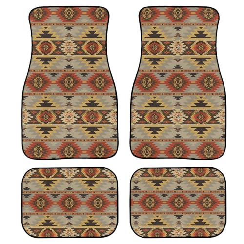Native Southwest American Car Floor Mats Western Geometric Pattern Aztec Navajo Print Floor Mats for Cars Universal Vehicle Front Rear Foot Carpet Rugs All Weather Fit for Trucks SUV Sedans - color: Blue White Beige