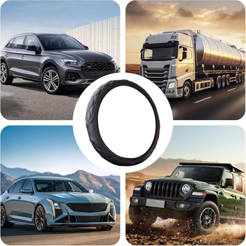 15 Inch Car Leather Steering Wheel Cover, Automotive Accessories Elastic Breathable Anti-Slip Soft Wheel Protector Fits Men and Women, Suitable for SUVs, Trucks, Vehicles and RVs (Black-1) - color: Black-1