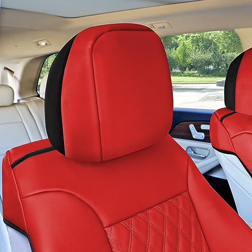 FH Group Deluxe Faux Leather Diamond Pattern Front Set Car Seat Cushions (Red) with Gift - Universal Fit for Cars, Trucks, & SUVs - color: Red