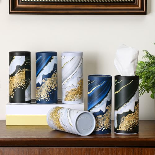 12 Pack Car Tissue Cylinder Holder Bulk with 3 Ply Facial Tissues, Round Napkin Holders for Car Cup Holder Cylinder Travel Paper Tubes Bulk Round Napkin Boxes Packs(Marble) - style: Marble