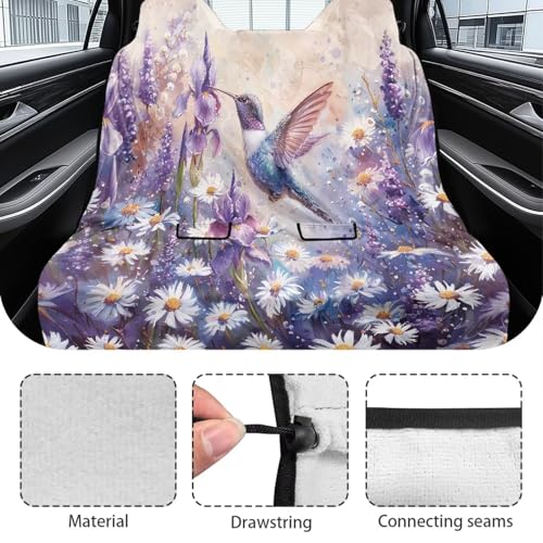Hummingbird Daisy Lavender Print Back Seat Cover for Car Trucks Van SUV, Waterproof Rear Bench Towel Seat Covers for Dogs Kids, Non-Slip Auto Backseat Protector, Machine Washable - color: Hummingbird Daisy Lavender