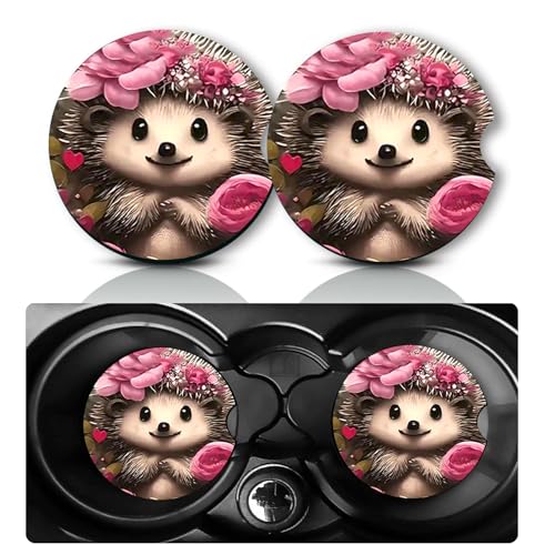 Car Coasters for Cup Holders,2 PCS Universal Non-Slip Hedgehog Car Coasters,2.75" Rubber Mat,Hedgehog Cars Accessories Cup Drink Holder Coaster Decor Hedgehogs Gifts for Women,Men,Mom - color: Hedgehog