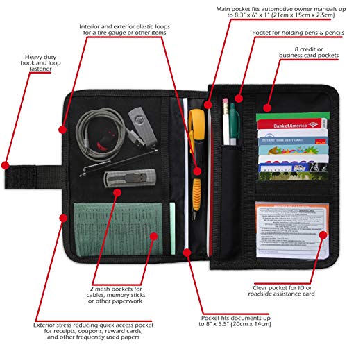 Glove Box Compartment Organizer - Car Document Holder - Owner Manual Case Pouch - Vehicle Storage Wallet for Registration & Insurance Card - Premium Auto Paperwork Holder - Log Book included - Black
