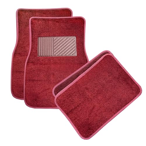4PCS Car Floor Mats, Anti-Slip Waterproof Car Carpets with Safety Heel Pad, Heavy Duty Floor Mat for All Weather Protection, Universal Trim to Fit for Sedans Trucks SUVs (Wine Red) - color: Wine Red
