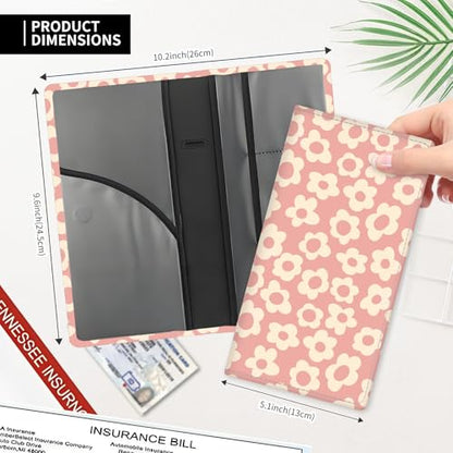 Leather Car Registration and Insurance Card Holder, Cute Car Accessories Vehicle Glove Box Car Organizer for Documents, Cards, License Pink Cute Flowers - color: Pink Cute Flowers