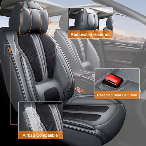 Custom Fit Faux Leather Seat Covers for Nissan Frontier 2007-2026 Full Set 5 Seats, Airbag Compatible, Black & Dark Gray - color: #066 Black&Gray, size: 5 Seats
