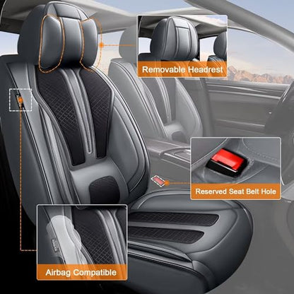 Custom Fit Faux Leather Seat Covers for Nissan Frontier 2007-2026 Full Set 5 Seats, Airbag Compatible, Black & Dark Gray - color: #066 Black&Gray, size: 5 Seats