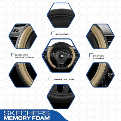Skechers Steering Wheel Cover Memory Foam,Luxury Leather Steering Wheel Covers,Universal Anti-Slip Fit 14" 1/2-15" Car Wheel Cover for Stylish Car Decor Gifts Fit Suvs,Vans,Sedans,Car,Trucks,Beige