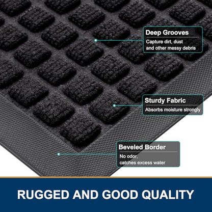Smiry Front Door Mat Outside Entrance, Heavy Duty Natural Rubber Doormat, Non Slip, Trap Dirt and Moisture, Easy Clean, Low Profile Welcome Floor Mats for Indoor Outdoor Entry, 47x32 Inch, Black