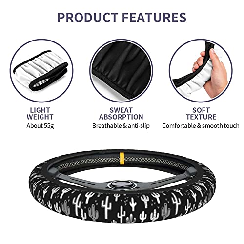 Fun Western Cactus Steering Wheel Covers Non Slip Neoprene Wheel Protector Universal 15 inch for Car Accessories - color: Black40
