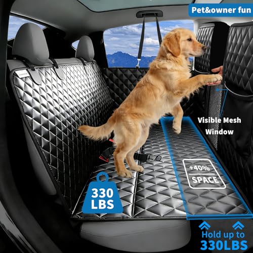 High Barrier Dog Car Seat Cover with Hard Bottom,Mesh Window,Waterproof,Anti Scratch,Safe,Easy to Use and Clean,Holds 330lbs,Foldable Car Seat Protector for Cars,SUVs,Small Pickup Trucks