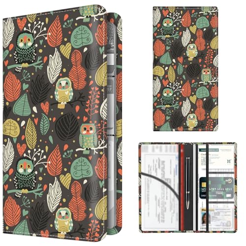 Premium Car Registration and Insurance Card Holder, Cute PU Leather Car Document Holder, Vehicle Glove Box Car Organizer with Magnetic Closure for Driver License, Cards Cute Owls - color: Cute Owls