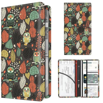 Premium Car Registration and Insurance Card Holder, Cute PU Leather Car Document Holder, Vehicle Glove Box Car Organizer with Magnetic Closure for Driver License, Cards Cute Owls - color: Cute Owls