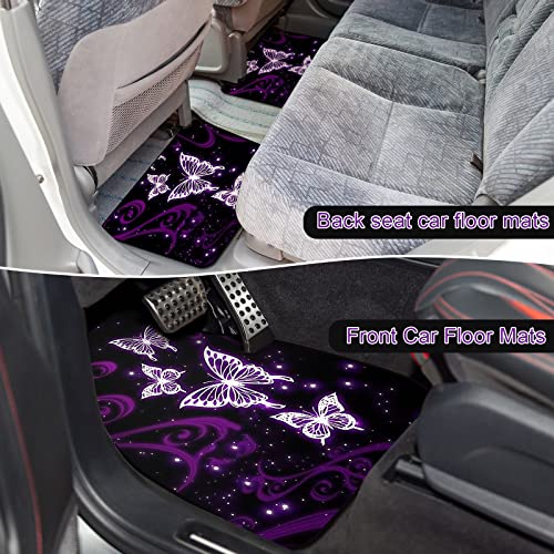 Butterfly Seat Full Set for Women Butterfly Universal Car Accessories Rubber Steering Wheel Cover License Plate Frame Mirror Covers 26 Pcs Fit Car SUV Auto(Purple Style)