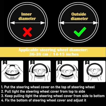 Bling Fluffy Steering Wheel Cover for Women Girls, Rhinestone Diamond Sparkling Fur Steering Wheel Protector Elastic Steering Wheel Covers Winter Warm Universal Fit 14-15 inches - Pink - color: Pink