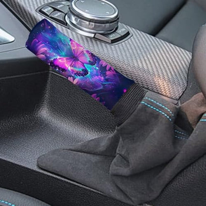 Butterfly Flower Printed Car Handbrake Cover Gear Shift Knob Cover, Car Gear Shift Knob Cover with Handbrake Cover, Smooth Breathable Car Accessories, Set of 2 - color: Butterfly Flower - Purple