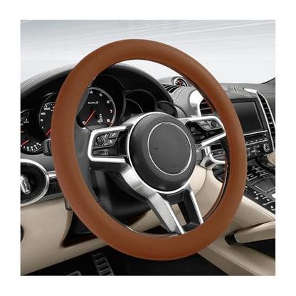 DXNQ Car Steering Wheel Cover, 13 to 14.17 inches Anti-Slip Silicone Steering Wheel Protector, Soft Flexible Shock-Absorbent Steering Wheel Protective Cover for Most Car Models (Brown) - color: Brown