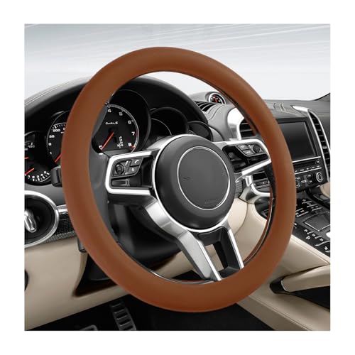 DXNQ Car Steering Wheel Cover, 13 to 14.17 inches Anti-Slip Silicone Steering Wheel Protector, Soft Flexible Shock-Absorbent Steering Wheel Protective Cover for Most Car Models (Brown) - color: Brown